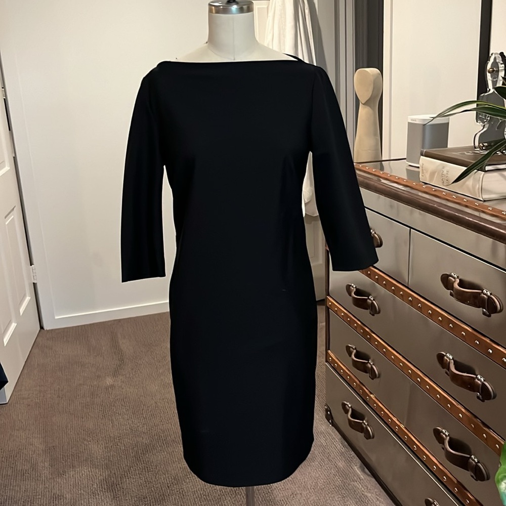 Ana & Aiden black boatneck dress w/3/4 sleeves, lined. Classic!